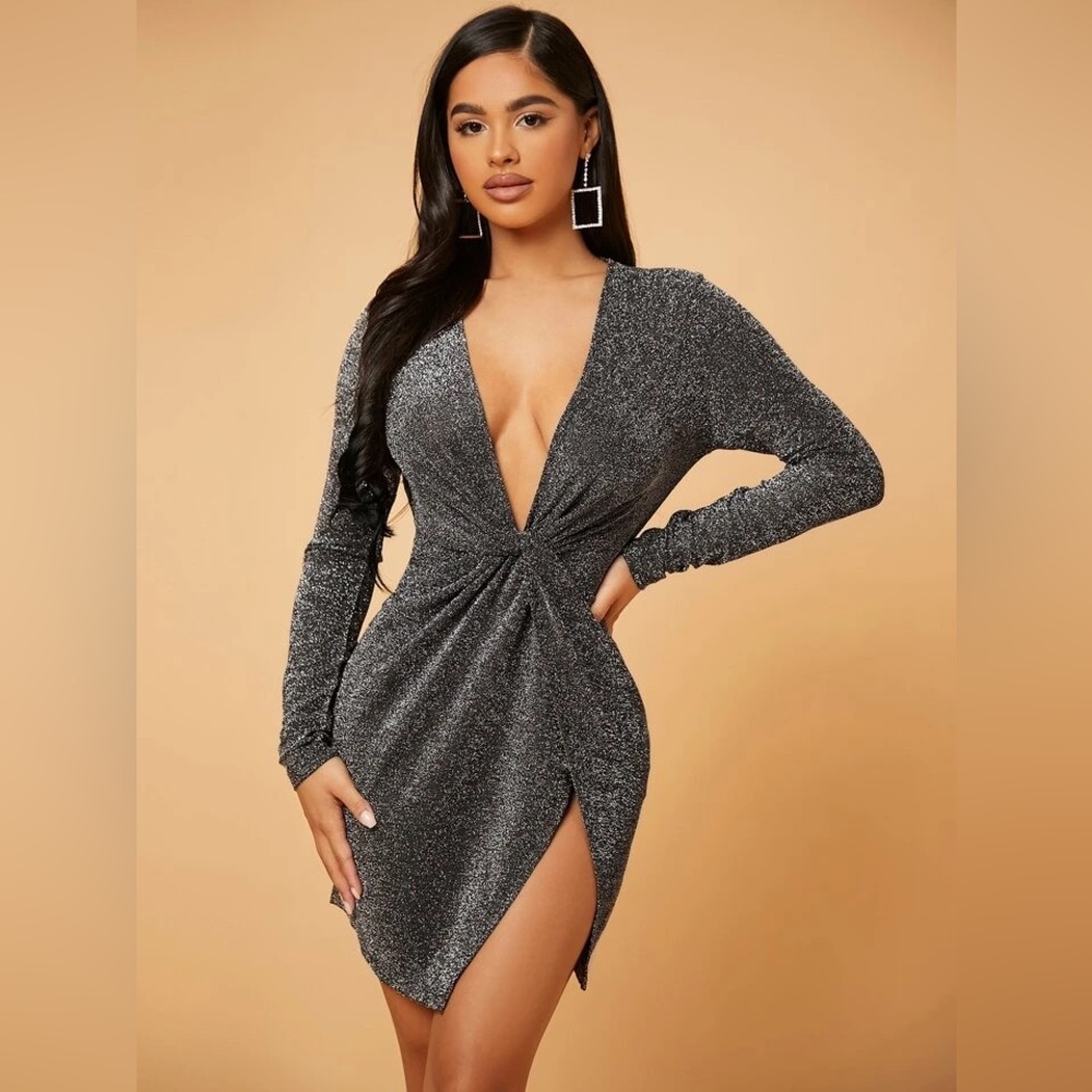 SHEIN SXY Deep V Neck Twist Front Wrap Dress Size XL